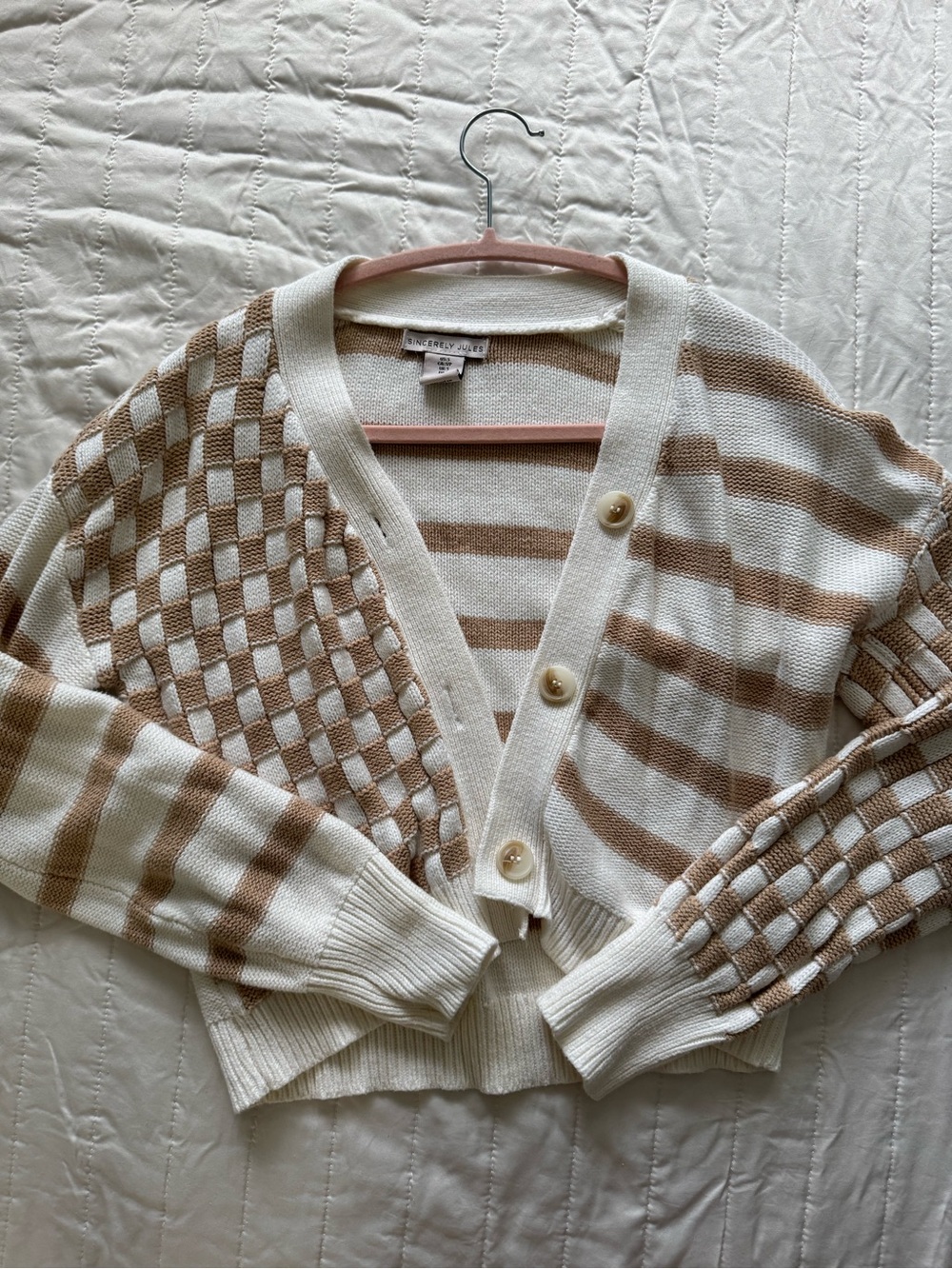 Sincerely Jules Cream & Tan Striped Button Cardigan